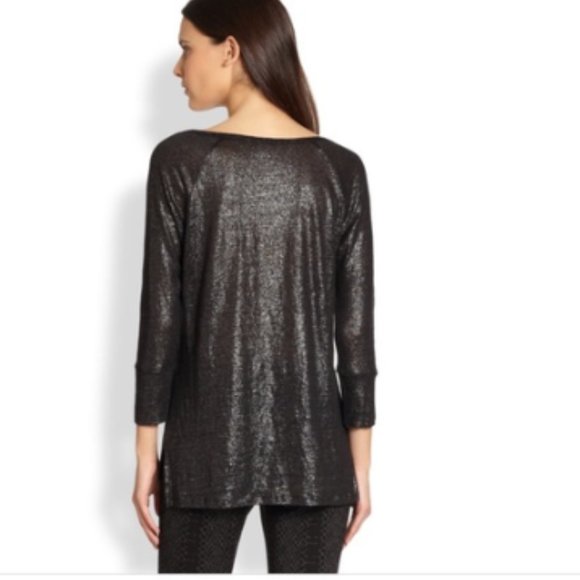 Joie Linen Top Tee Black Shimmery 3/4 Sleeve Small Like New - Picture 2 of 9